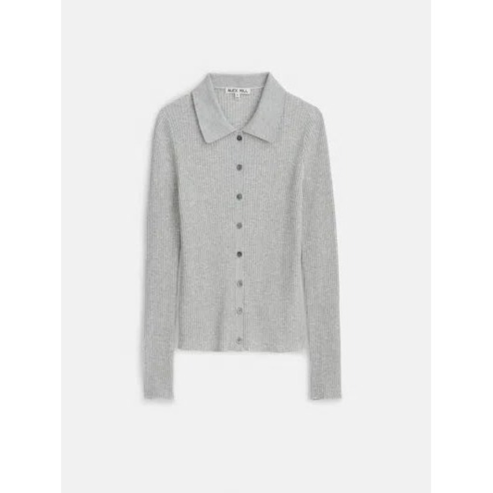 Alex Mill Jackie Polo Heather Grey Ribbed Button Cardigan Sweater AMKNIT-30A S